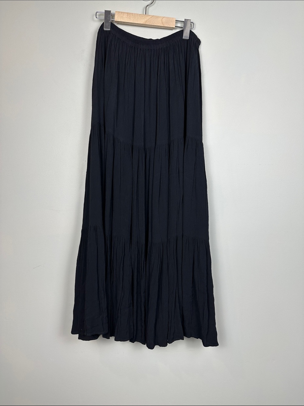 207. Ranch wear black tiered, maxi skirt.